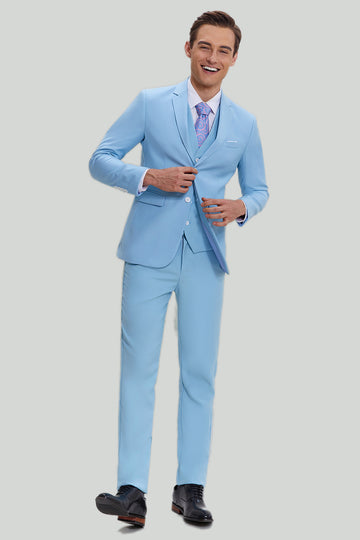 Bleu ciel 3 pièces Notched Lapel Costume Moderne Pour Homme
